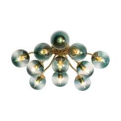 Bloom Brass Blue Glass Bubble Semi Flush Chandelier