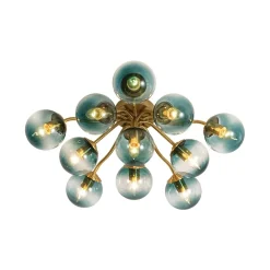 Bloom Brass Blue Glass Bubble Semi Flush Chandelier