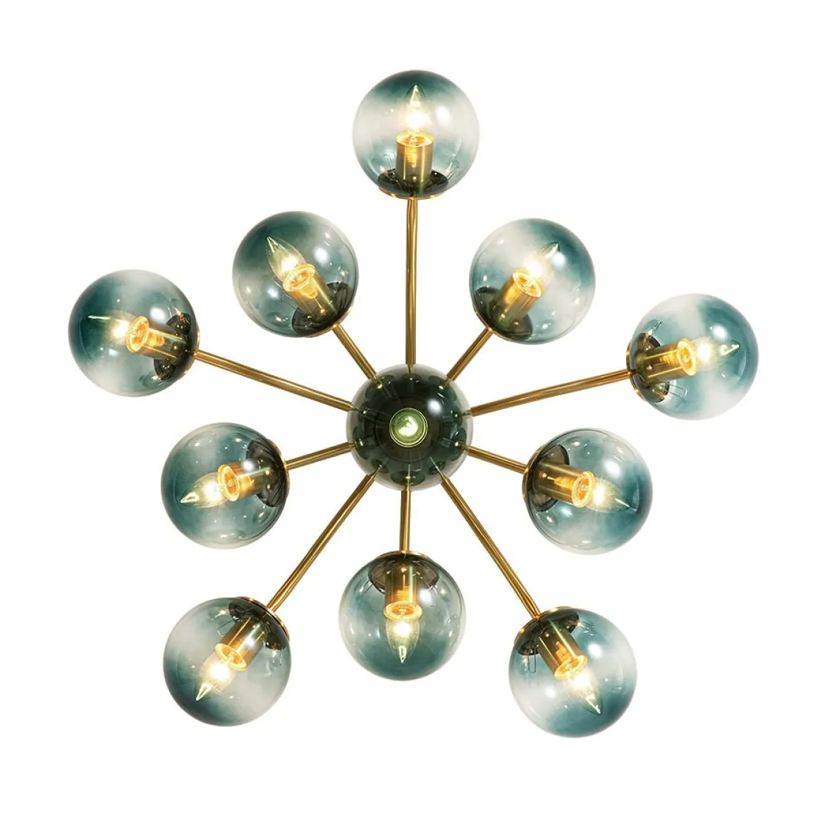 Bloom Brass Blue Glass Bubble Semi Flush Chandelier