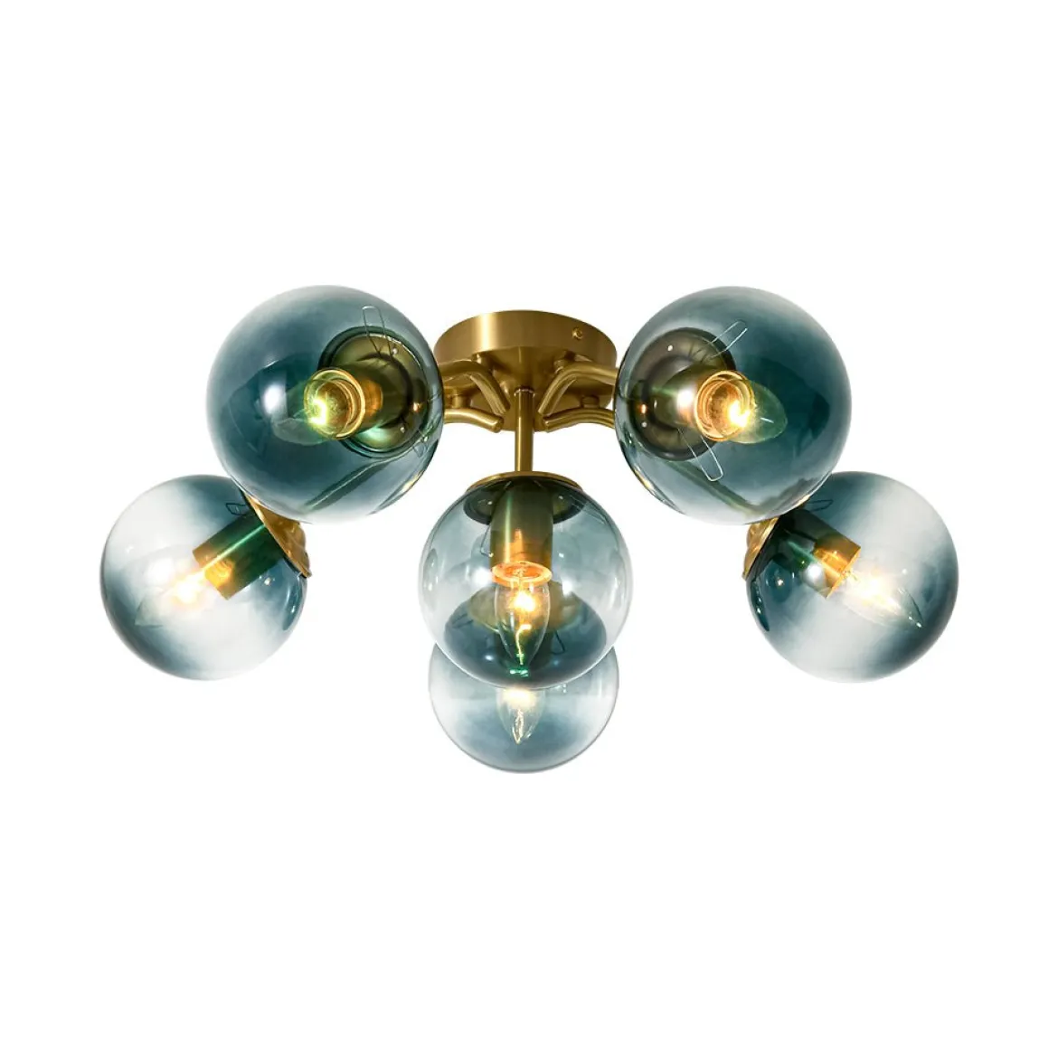 Bloom Brass Blue Glass Bubble Semi Flush Chandelier