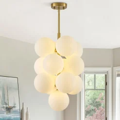 Bloom Brass Cluster Opal Glass Globe Bubble Chandelier