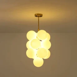 Bloom Brass Cluster Opal Glass Globe Bubble Chandelier