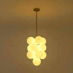Bloom Brass Cluster Opal Glass Globe Bubble Chandelier