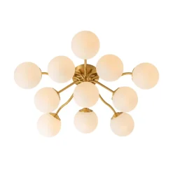 Bloom Brass Frosted Glass Bubble Semi Flush Chandelier