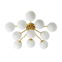 Bloom Brass Frosted Glass Bubble Semi Flush Chandelier