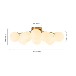 Bloom Brass Frosted Glass Bubble Semi Flush Chandelier