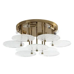 Bloom Brass 6-Light Tiered Rippled Glass Round Semi Flush Mount