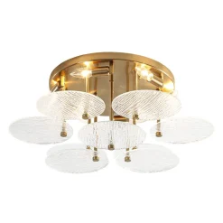 Bloom Brass 6-Light Tiered Rippled Glass Round Semi Flush Mount