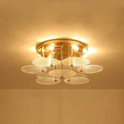 Bloom Brass 6-Light Tiered Rippled Glass Round Semi Flush Mount