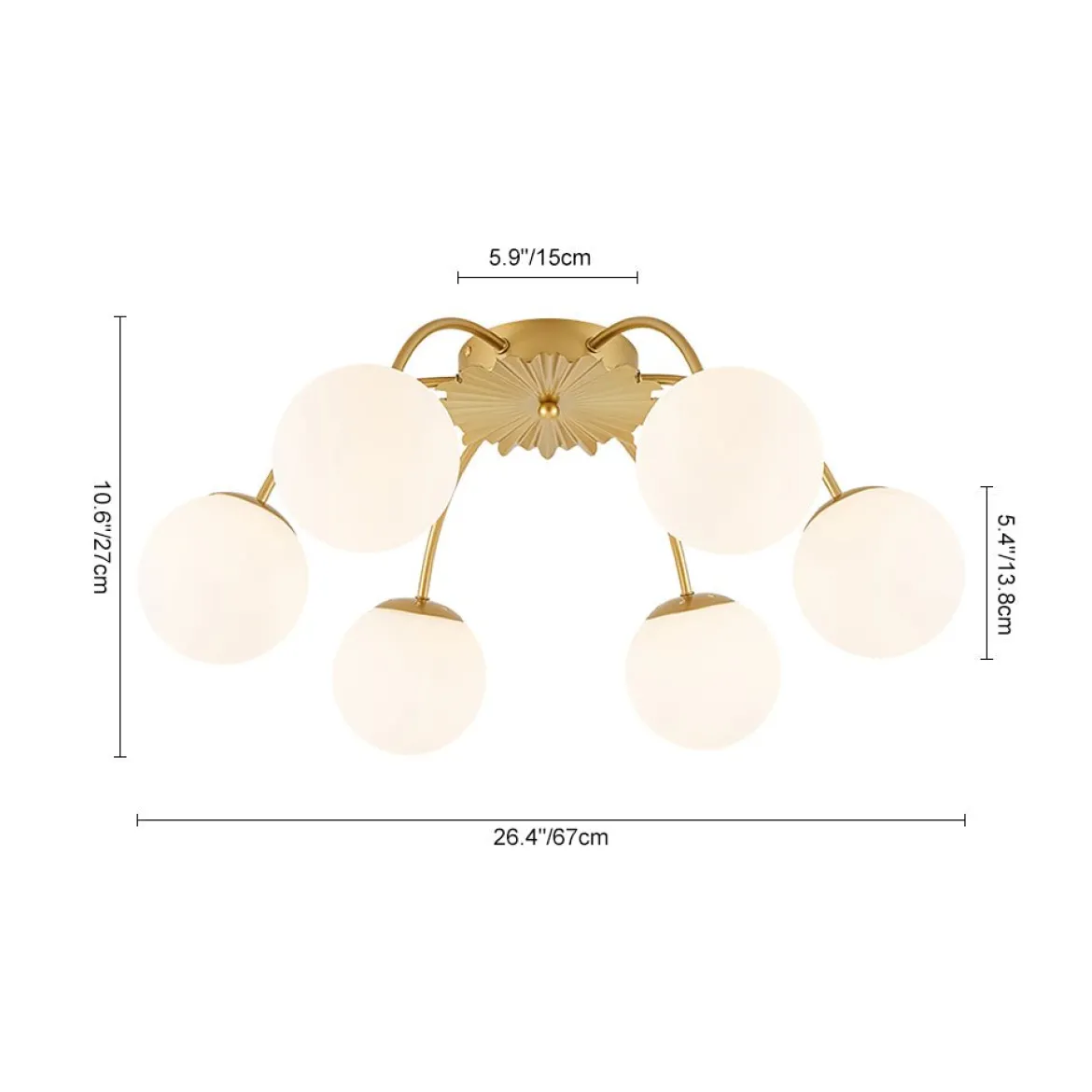 Bloom Dimmable Opal Glass Globe Bubble Semi Flush Chandelier