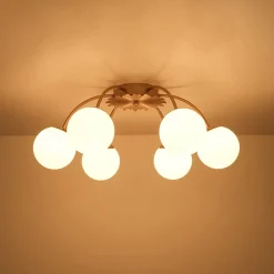 Bloom Dimmable Opal Glass Globe Bubble Semi Flush Chandelier