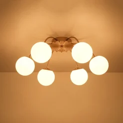 Bloom Dimmable Opal Glass Globe Bubble Semi Flush Chandelier