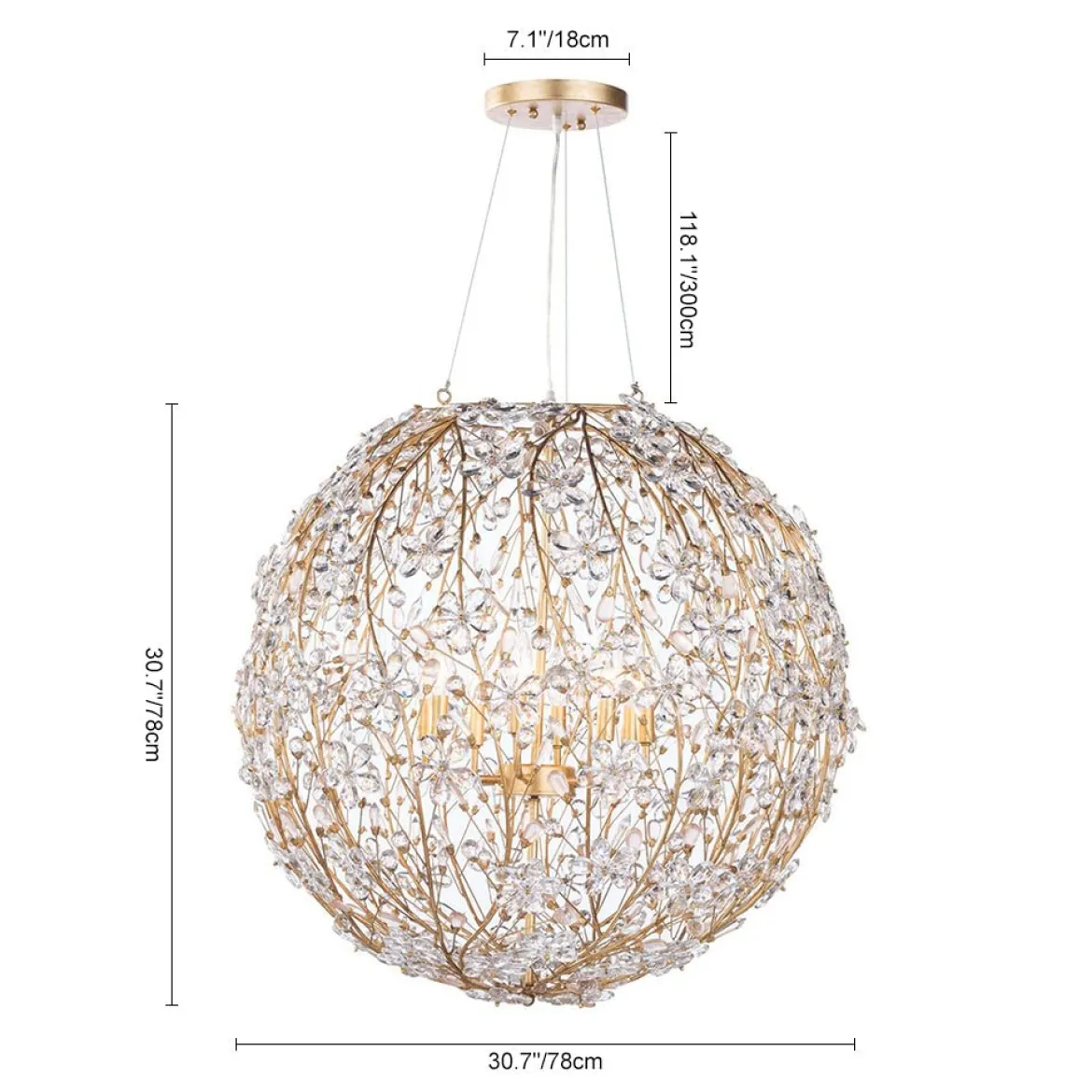Bloom French Gold Blossom Crystal Floral Orb Chandelier