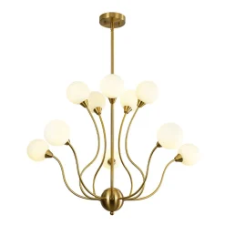 Bloom Frosted Glass Globe Bubble Brass Sputnik Chandelier