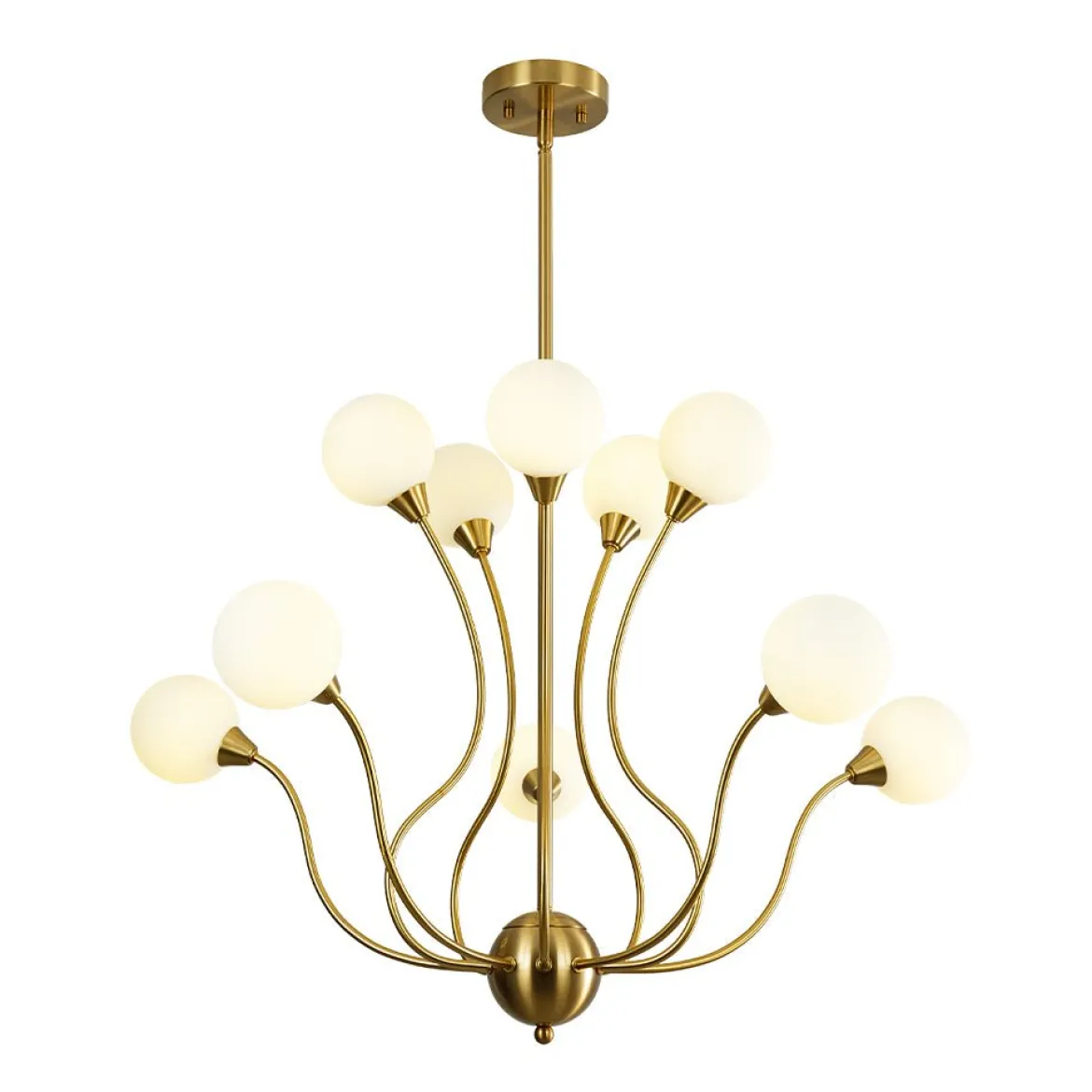Bloom Frosted Glass Globe Bubble Brass Sputnik Chandelier
