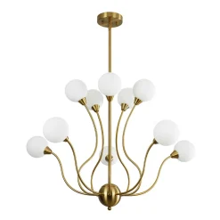 Bloom Frosted Glass Globe Bubble Brass Sputnik Chandelier