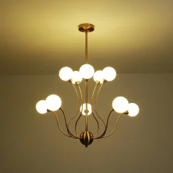 Bloom Frosted Glass Globe Bubble Brass Sputnik Chandelier