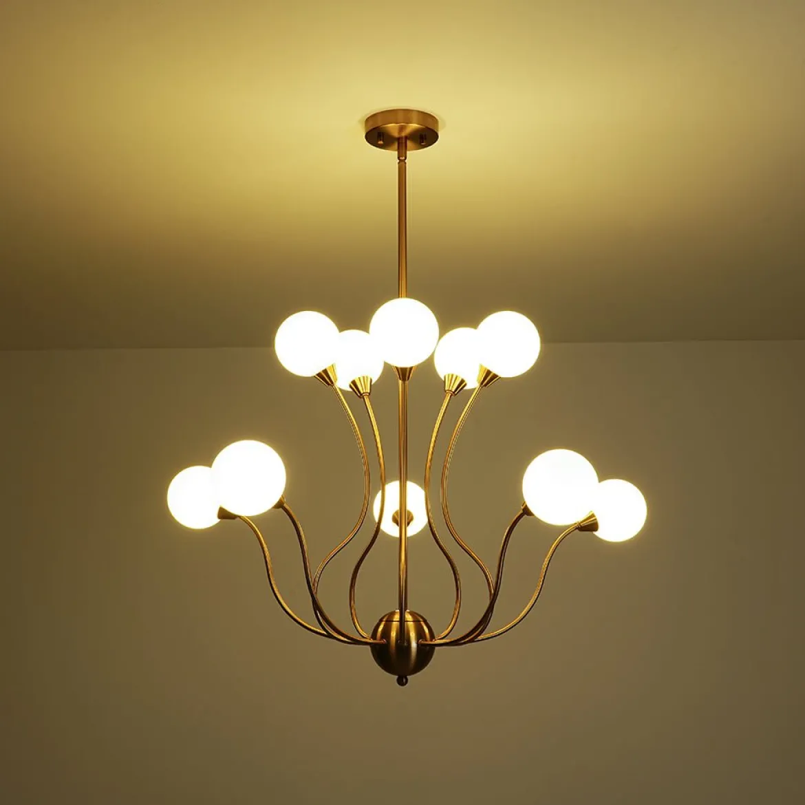 Bloom Frosted Glass Globe Bubble Brass Sputnik Chandelier