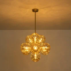 Bloom 10-Light Cluster Amber Glass Round Bubble Chandelier