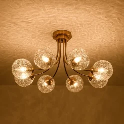 Bloom 8-Light Rippled Glass Globe Bubble Round Semi Flush