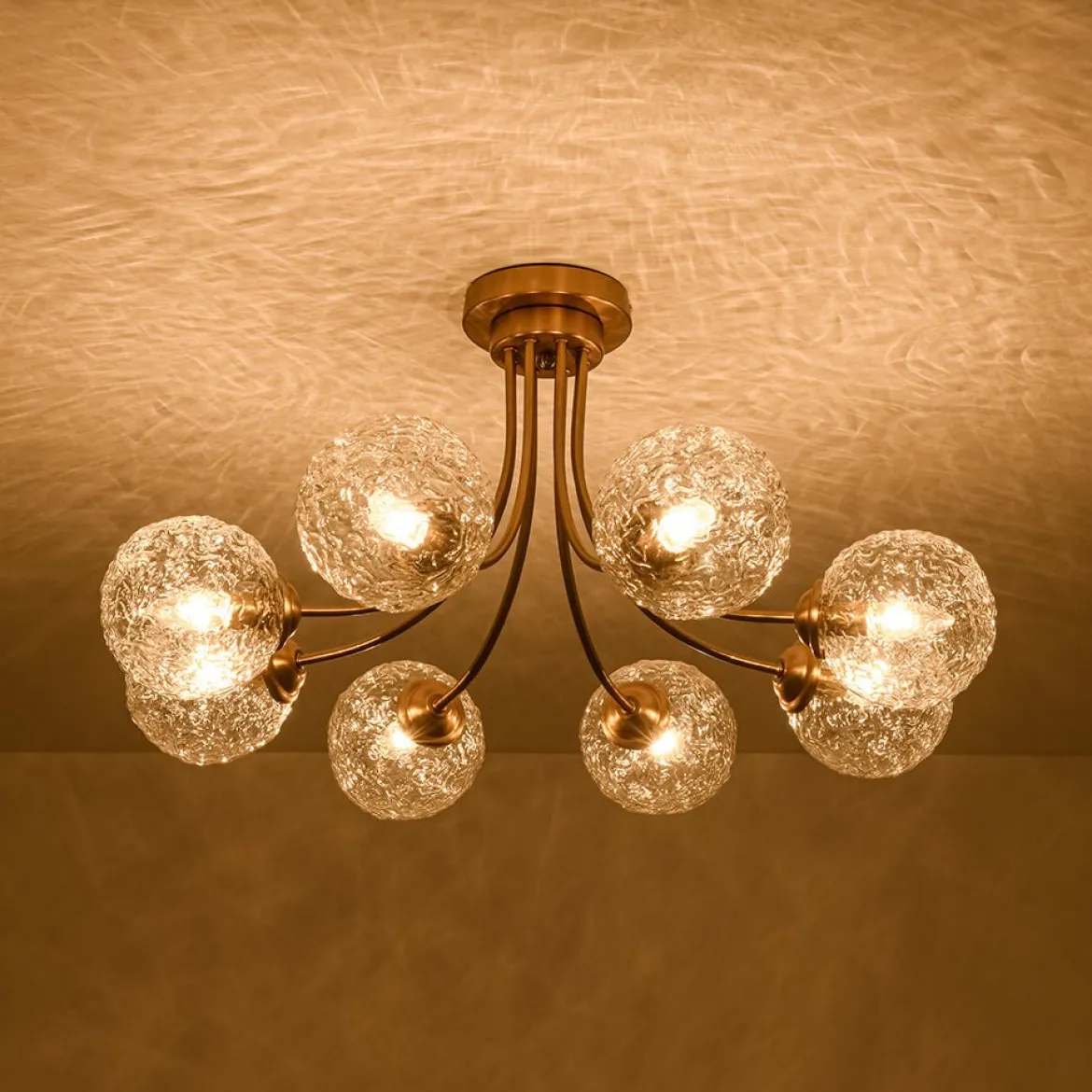 Bloom 8-Light Rippled Glass Globe Bubble Round Semi Flush