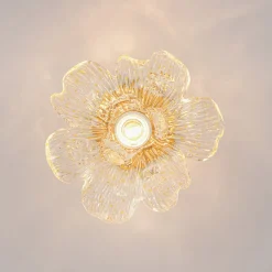 Bloom 1-Light Snow Lotus Clear Glass Flower Semi Flush Mount