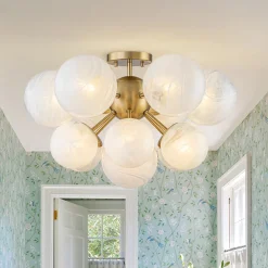 Bloom Tiered Opal Swirl Glass Bubble Semi Flush Chandelier
