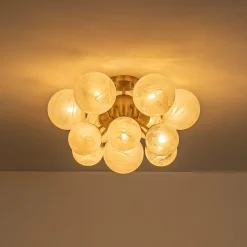 Bloom Tiered Opal Swirl Glass Bubble Semi Flush Chandelier