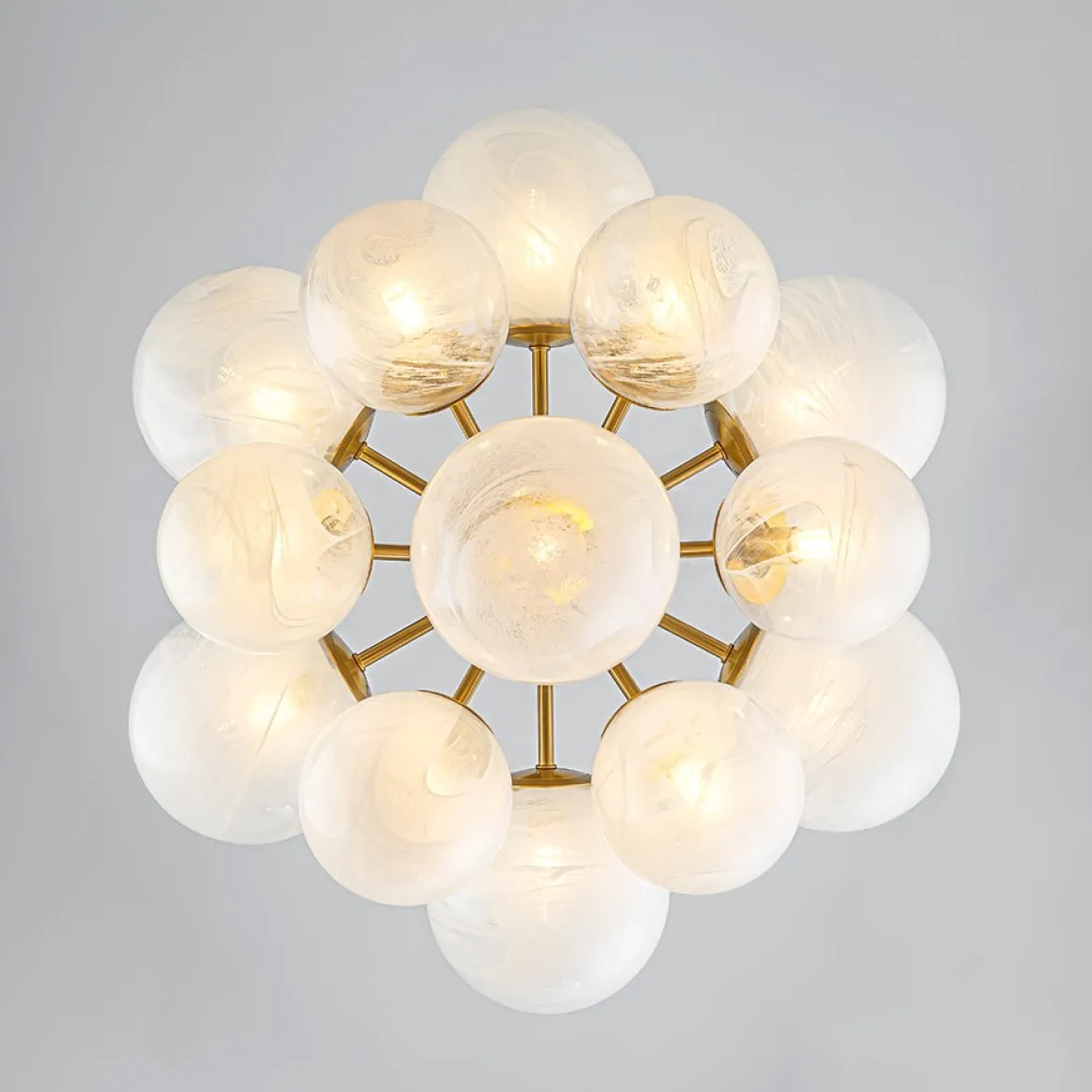 Bloom Tiered Opal Swirl Glass Bubble Semi Flush Chandelier
