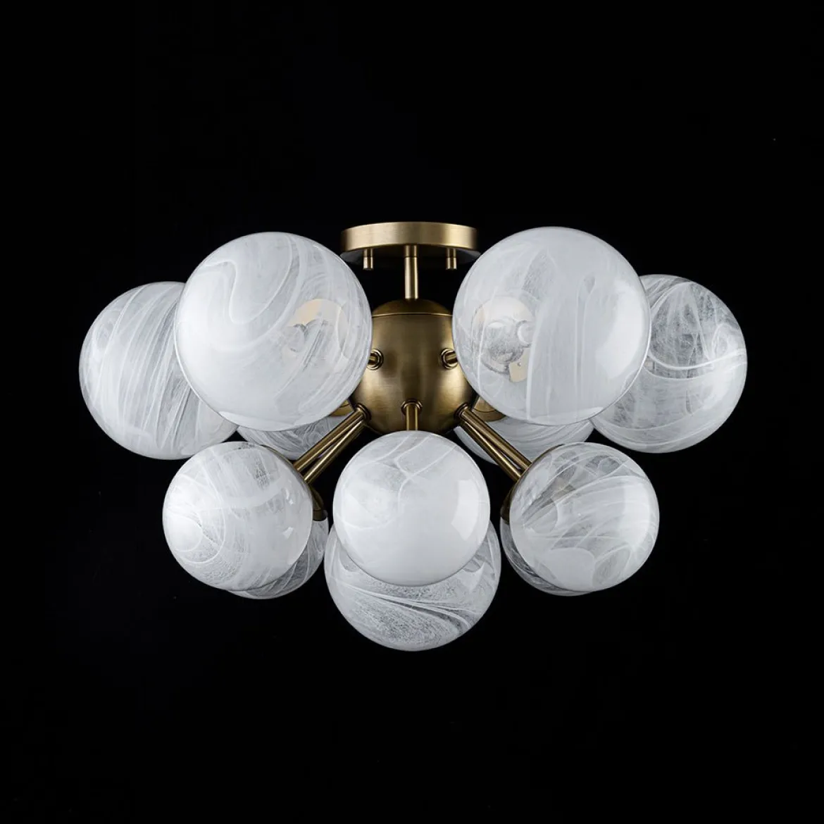 Bloom Tiered Opal Swirl Glass Bubble Semi Flush Chandelier