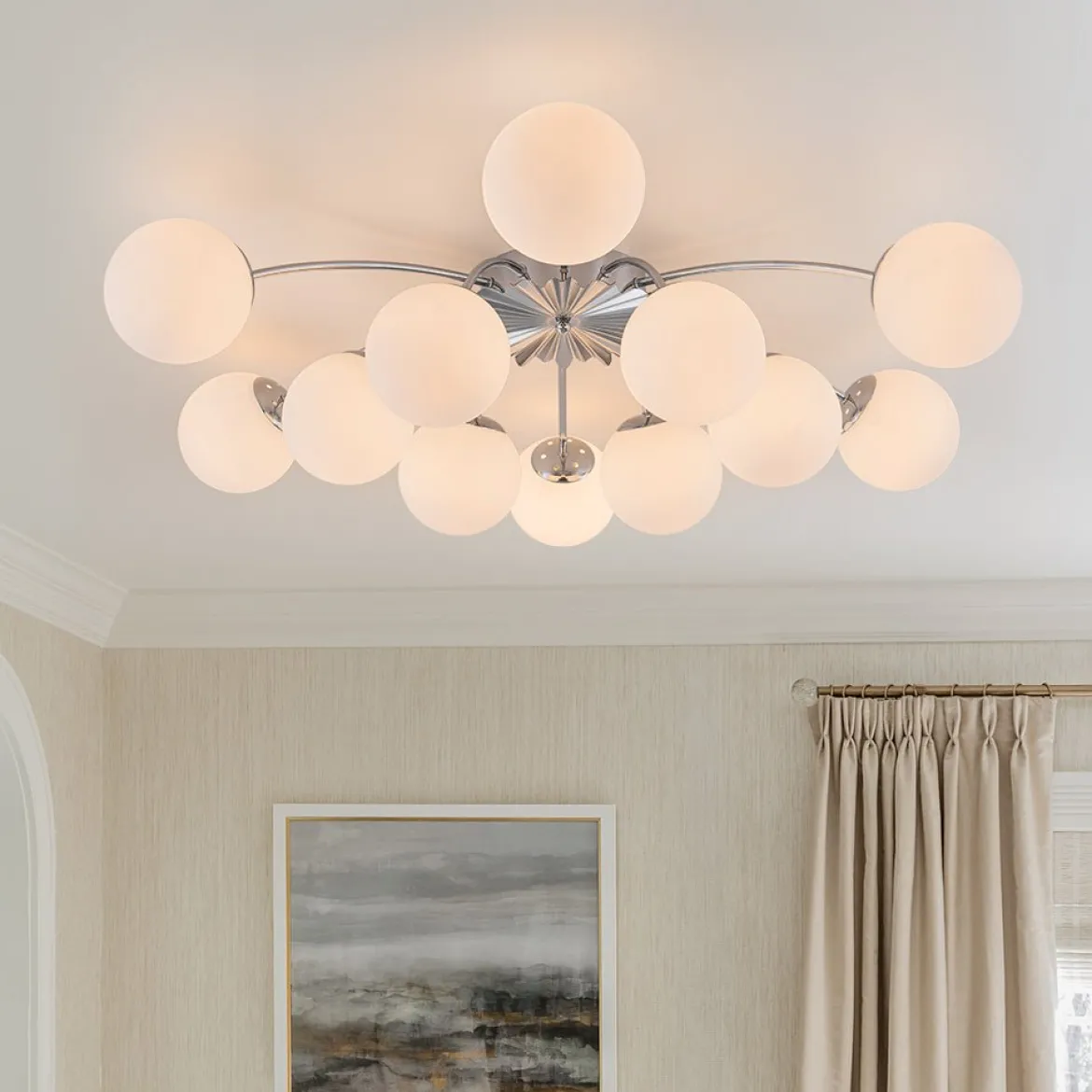 Blossom 12-Light Opal Glass Bubble Semi Flush Chandelier