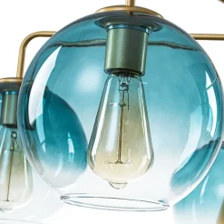 Blue Glass Globe Bubble Sputnik 5-light Round Chandelier