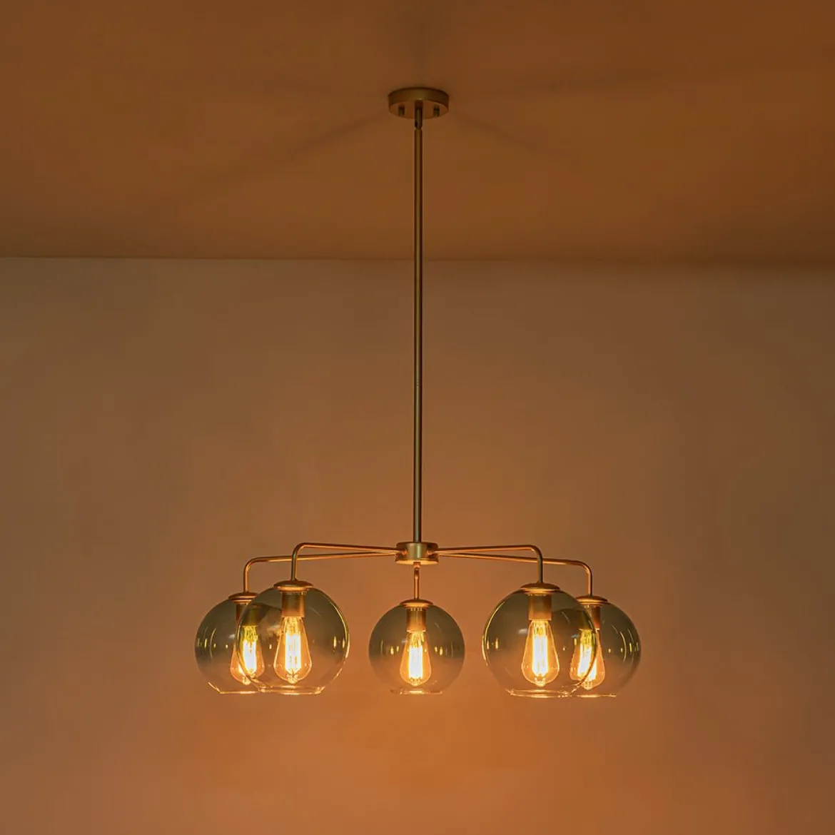 Blue Glass Globe Bubble Sputnik 5-light Round Chandelier