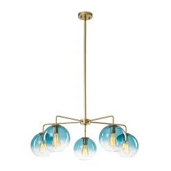 Blue Glass Globe Bubble Sputnik 5-light Round Chandelier