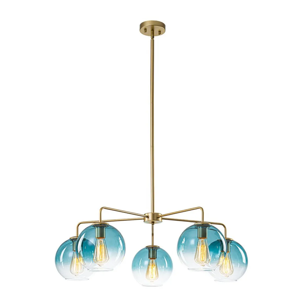 Blue Glass Globe Bubble Sputnik 5-light Round Chandelier
