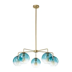 Blue Glass Globe Bubble Sputnik 5-light Round Chandelier