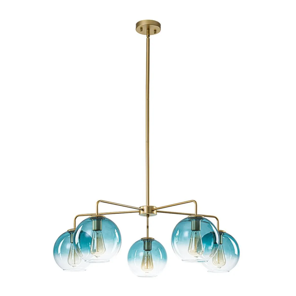 Blue Glass Globe Bubble Sputnik 5-light Round Chandelier