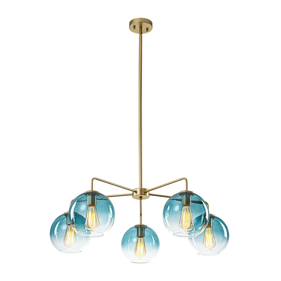 Blue Glass Globe Bubble Sputnik 5-light Round Chandelier