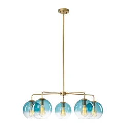 Blue Glass Globe Bubble Sputnik 5-light Round Chandelier