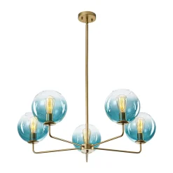 Blue Glass Globe Bubble Sputnik 5-light Round Chandelier