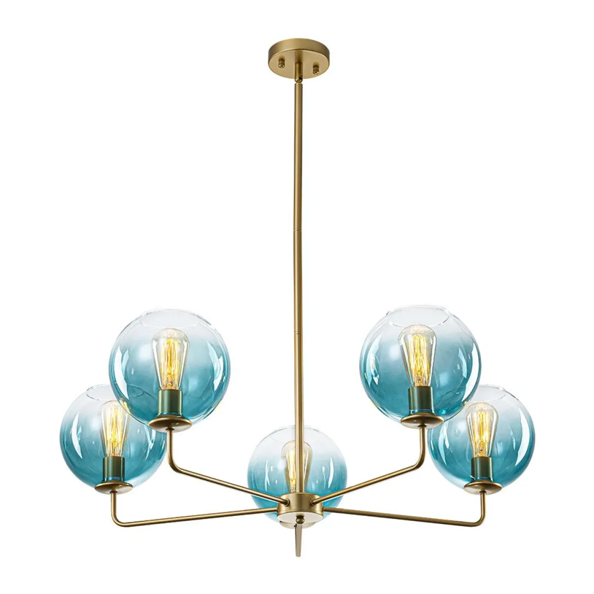 Blue Glass Globe Bubble Sputnik 5-light Round Chandelier