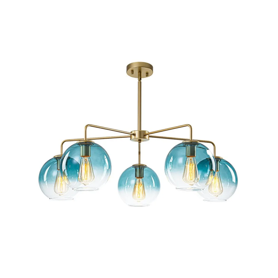 Blue Glass Globe Bubble Sputnik 5-light Round Chandelier