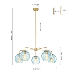 Blue Ribbed Glass Globe 5-light Round Sputnik Chandelier