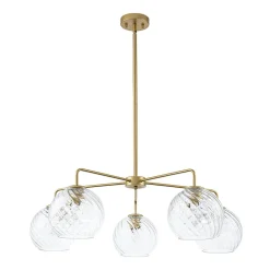 Blue Ribbed Glass Globe 5-light Round Sputnik Chandelier