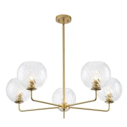Blue Ribbed Glass Globe 5-light Round Sputnik Chandelier