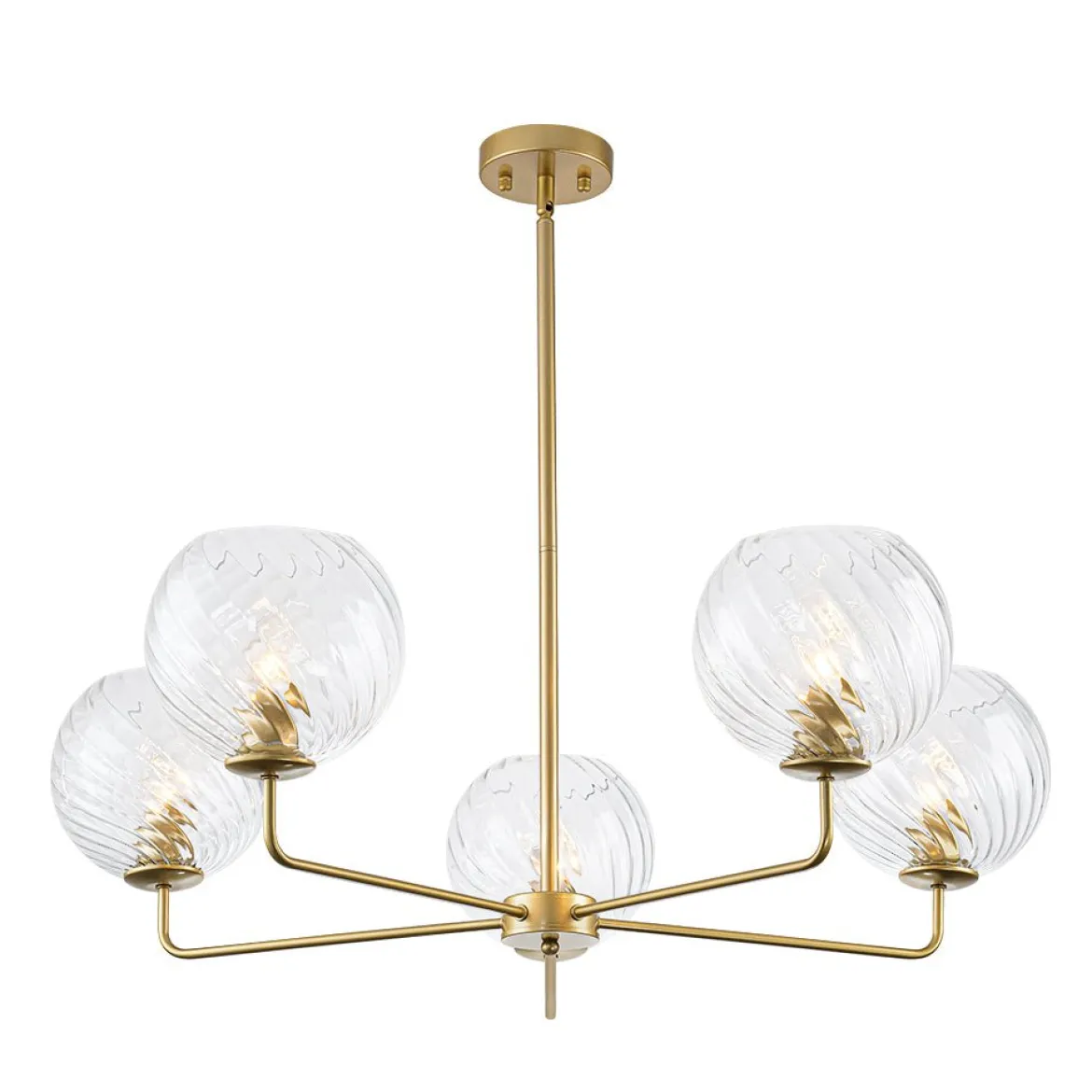 Blue Ribbed Glass Globe 5-light Round Sputnik Chandelier