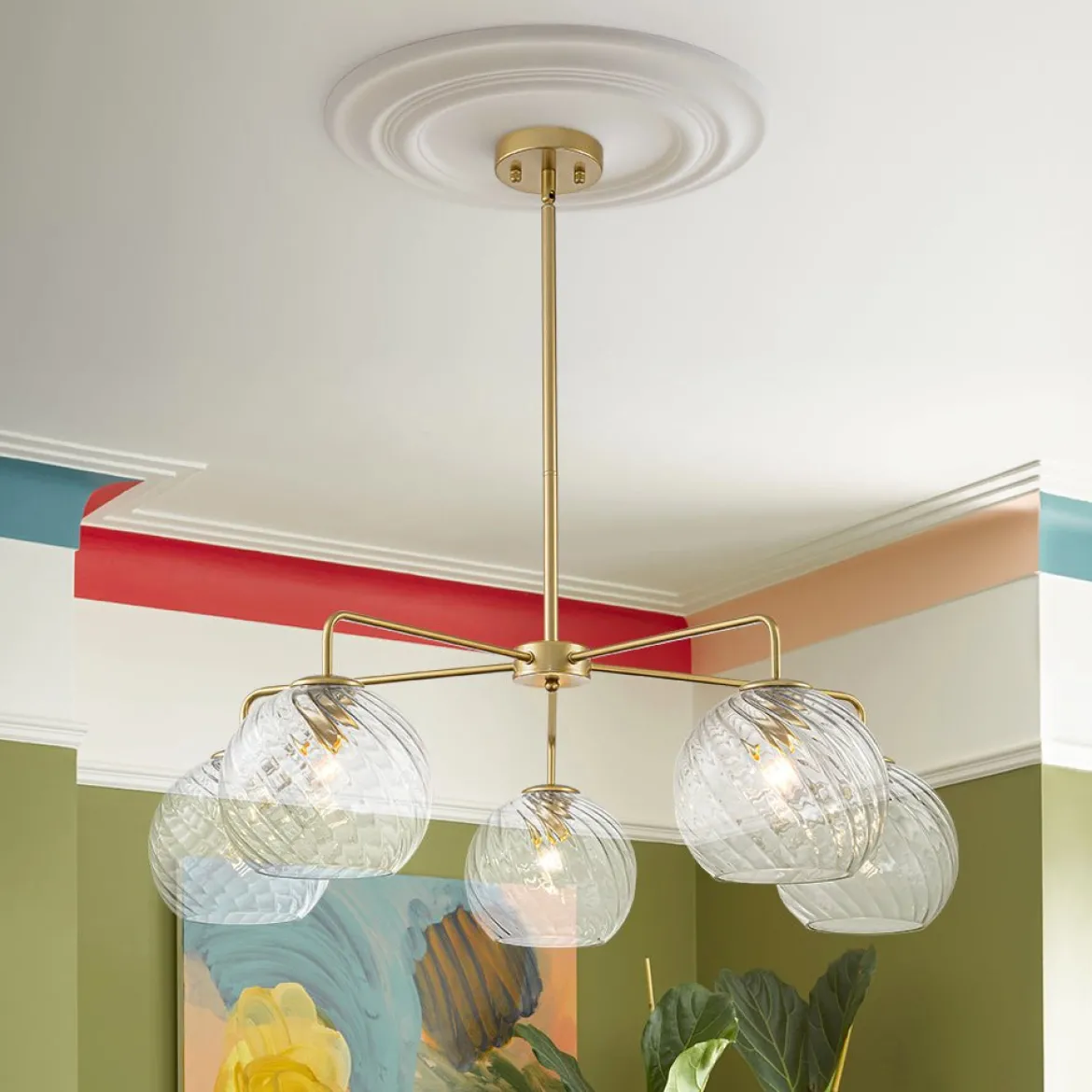 Blue Ribbed Glass Globe 5-light Round Sputnik Chandelier