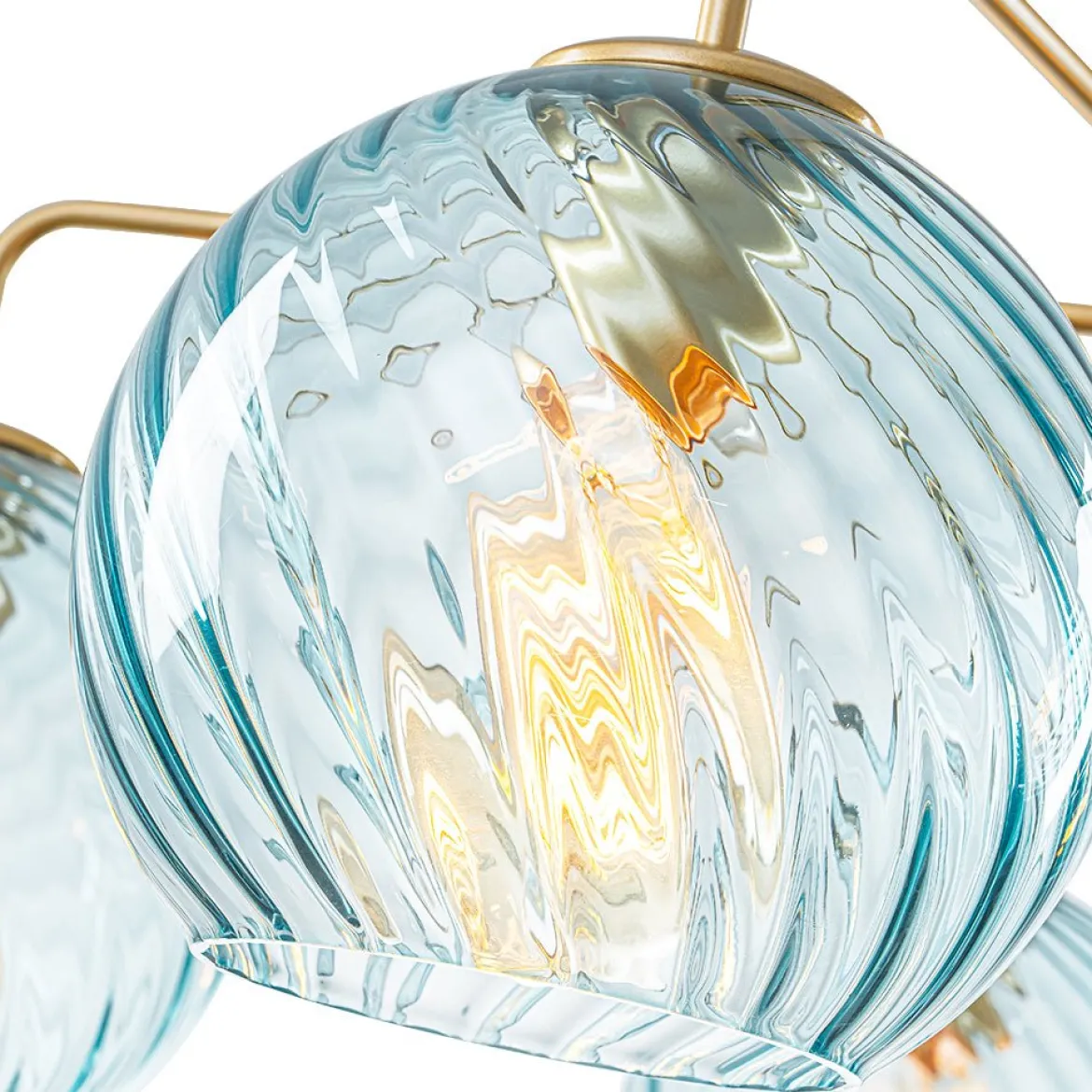 Blue Ribbed Glass Globe 5-light Round Sputnik Chandelier