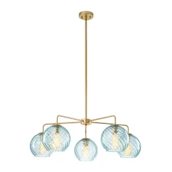 Blue Ribbed Glass Globe 5-light Round Sputnik Chandelier