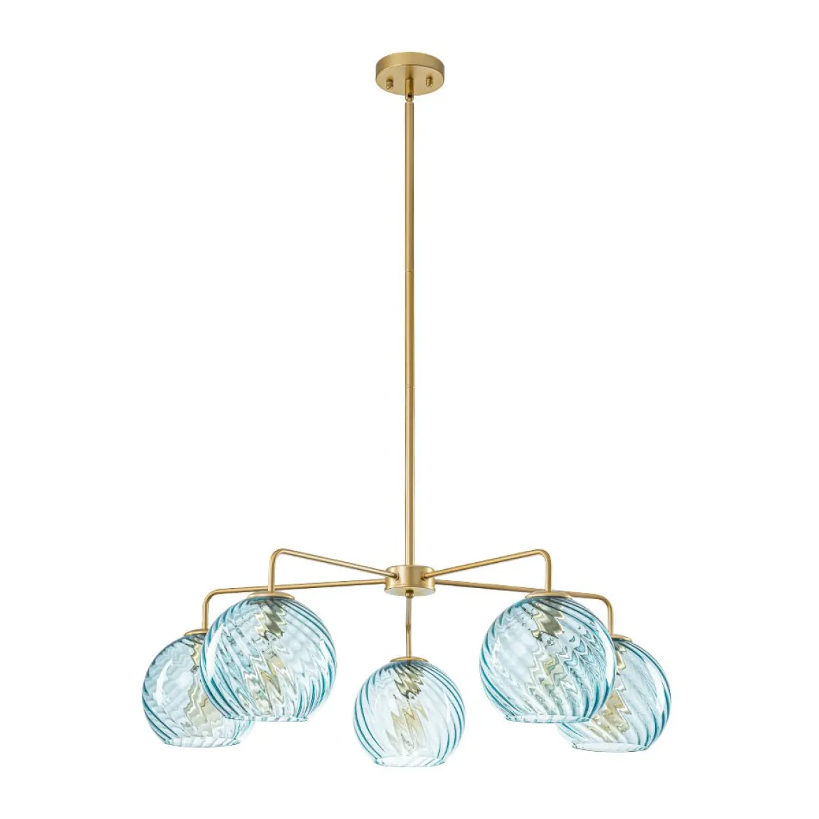 Blue Ribbed Glass Globe 5-light Round Sputnik Chandelier